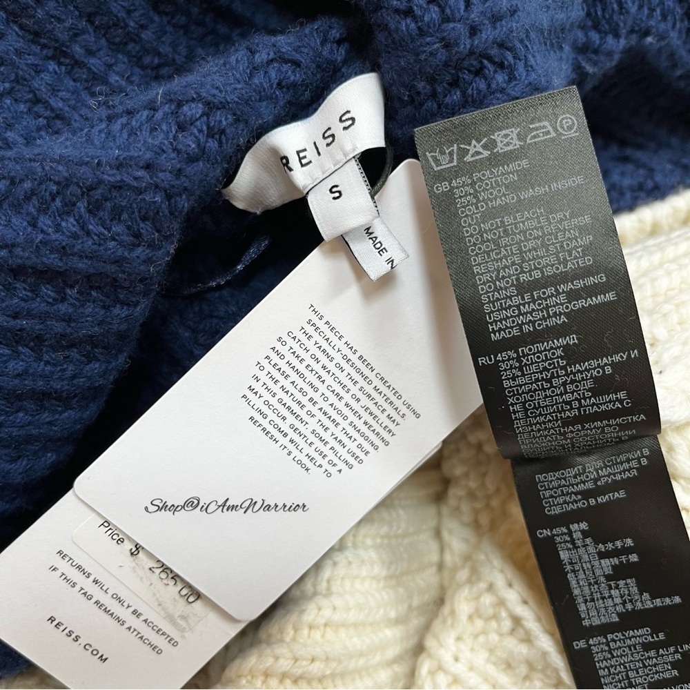 Reiss NWT colorblock stripe chunky cable knit fisherman sweater *shop@iamwarrior - Picture 13 of 14